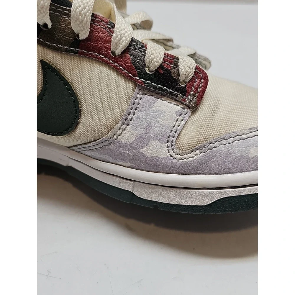 Nike Dunk SE Sail Multi-Camo Low Top Leather Sneakers DH0957-100 Sz 7.5